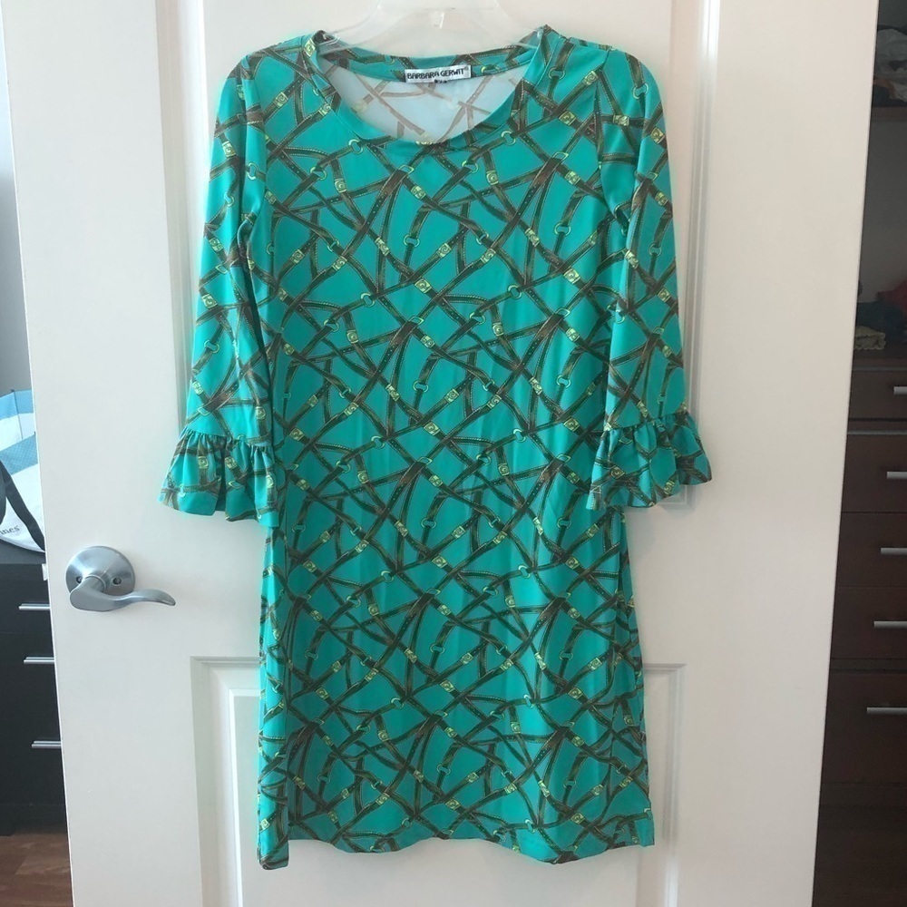 Barbara Gerwit Nylon Spandex Dress Ruffle Sleeve
